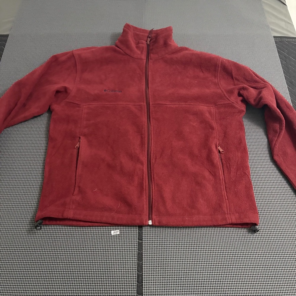 Columbia Mens Full Zip Fleece Jacket Burgundy Red Mock Neck Large Hiking Outdoor